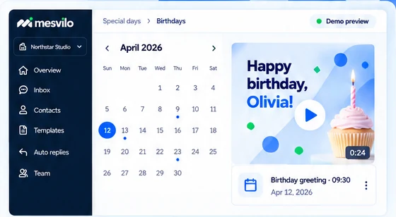 Birthday & Special Days — product preview with demo data