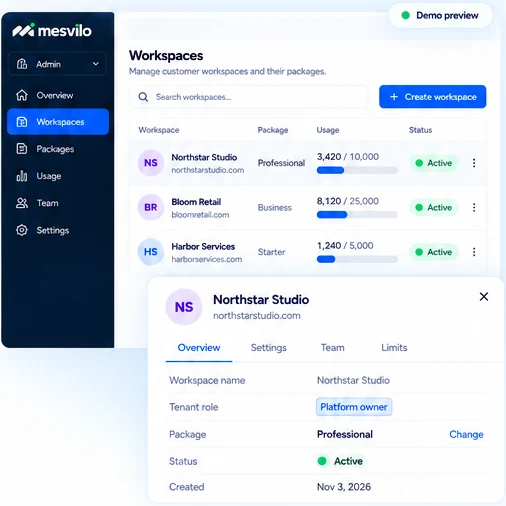 Platform administration — product preview with demo data