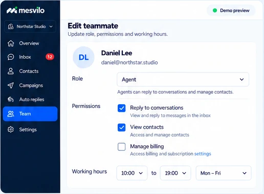 Team & permissions — how it works, demo data